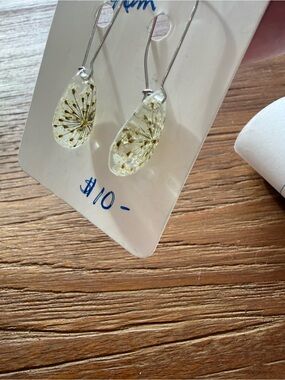 Handmade Dandelion Teardrop Resin Earrings - Clear